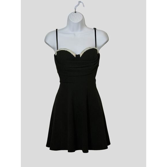 FOREVER 21 Dresses & Skirts - Forever 21 Black Rhinestone Bustier Dress Lace Up Back Fit Flare S